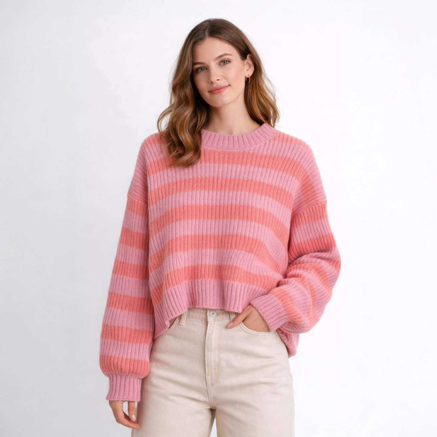 Gestreifter Pullover Rosa