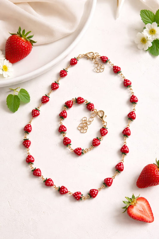 Erdbeer Schmuckset Halskette und Armband Strawberry Design Wasserfest