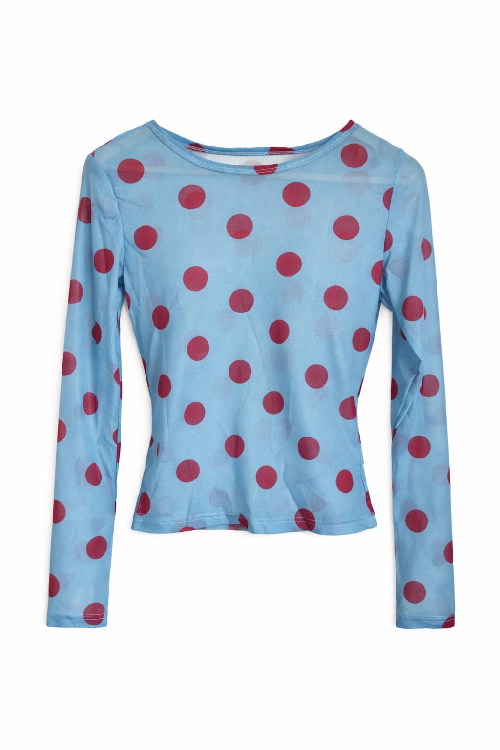 Meshshirt Blau mit roten Punkten