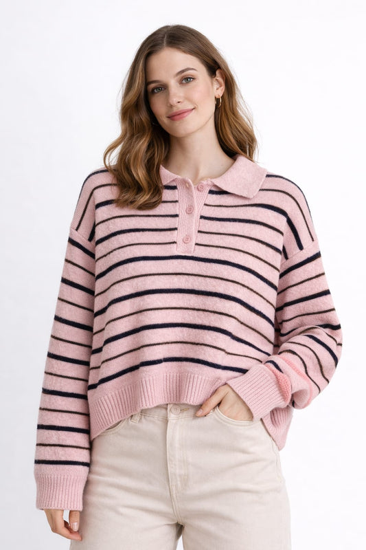 Gestreifter Woolblend Pullover Rosa