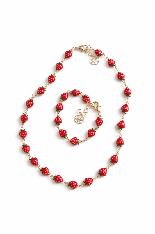 Erdbeer Schmuckset Halskette und Armband Strawberry Design Wasserfest