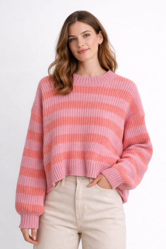 Gestreifter Pullover Rosa