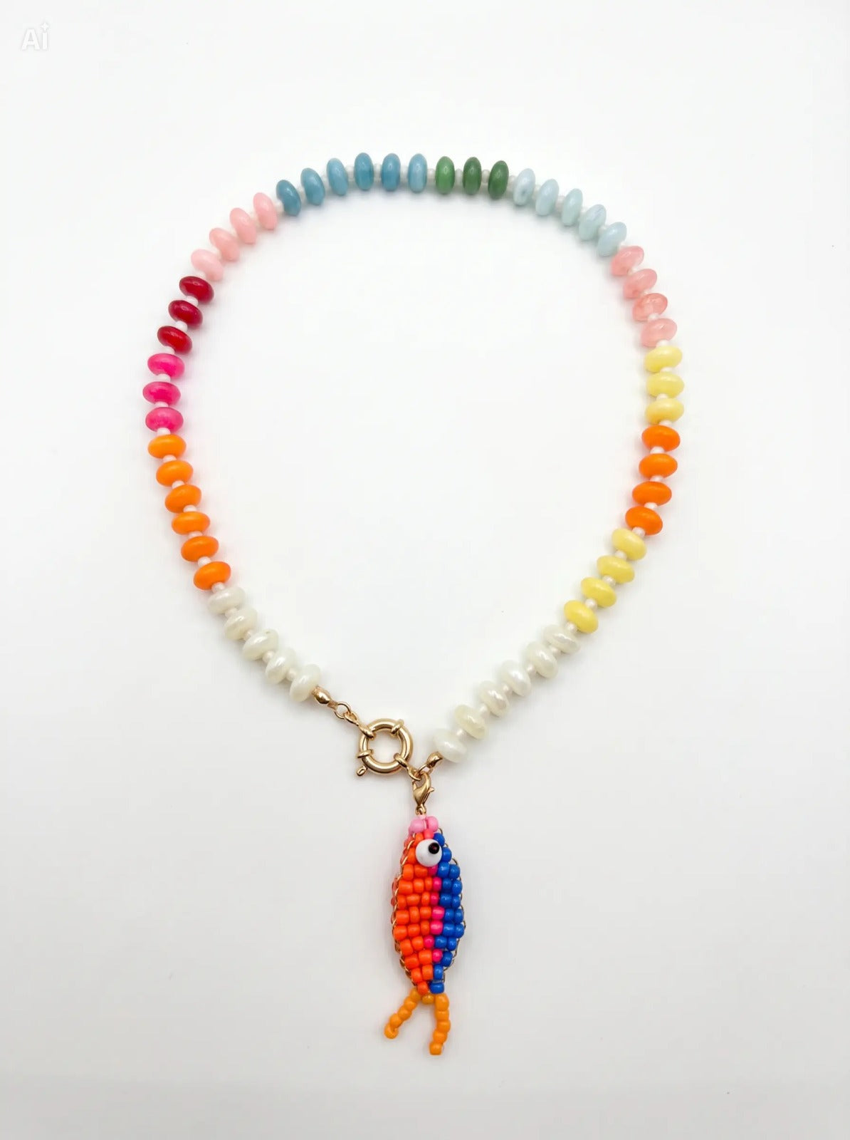 Bunte Perlenkette mit Fisch-Anhänger Energy