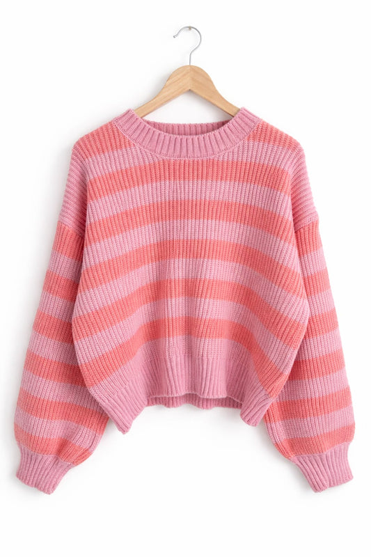 Gestreifter Pullover Rosa