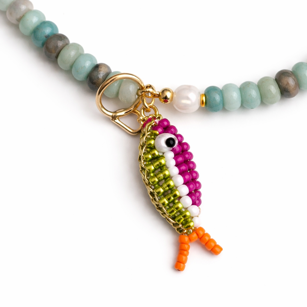 Bunte Perlenkette mit Fisch-Anhänger Calm Ocean