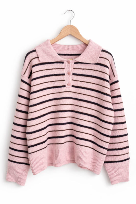 Gestreifter Woolblend Pullover Rosa