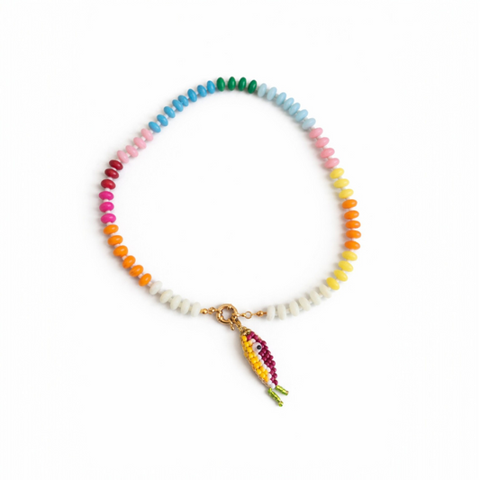 Bunte Perlenkette mit Fisch-Anhänger Spirit