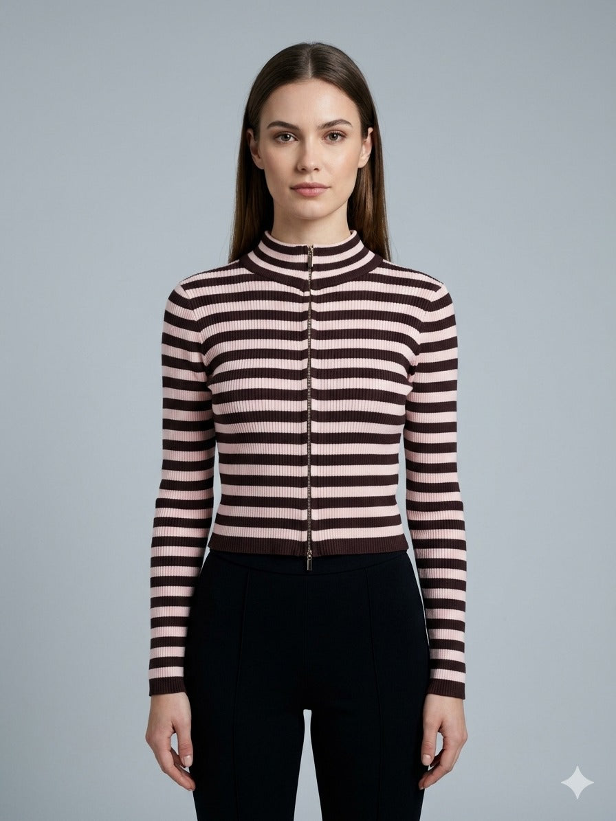 Ripp Strickjacke Choco-Pink
