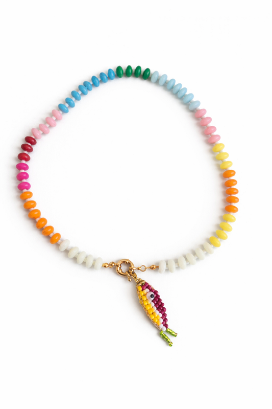 Bunte Perlenkette mit Fisch-Anhänger Spirit